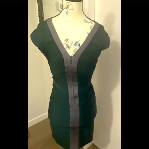 Bin 2C Wanna be Herve Leger Womens Cap Sleeve Bodycon Mini Dress Green Size XXS - Picture 5 of 9